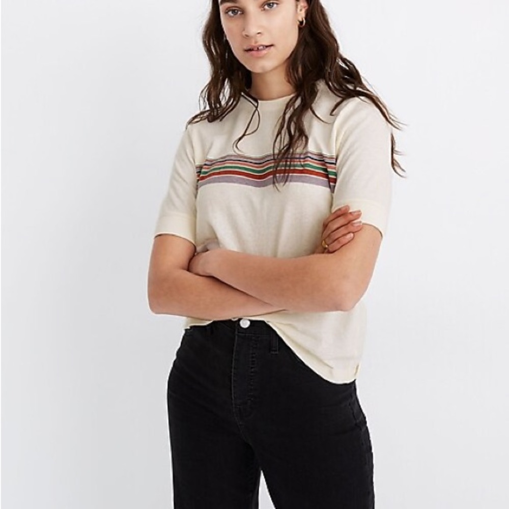 Recycled Cotton Placed-Stripe Relaxed Tee